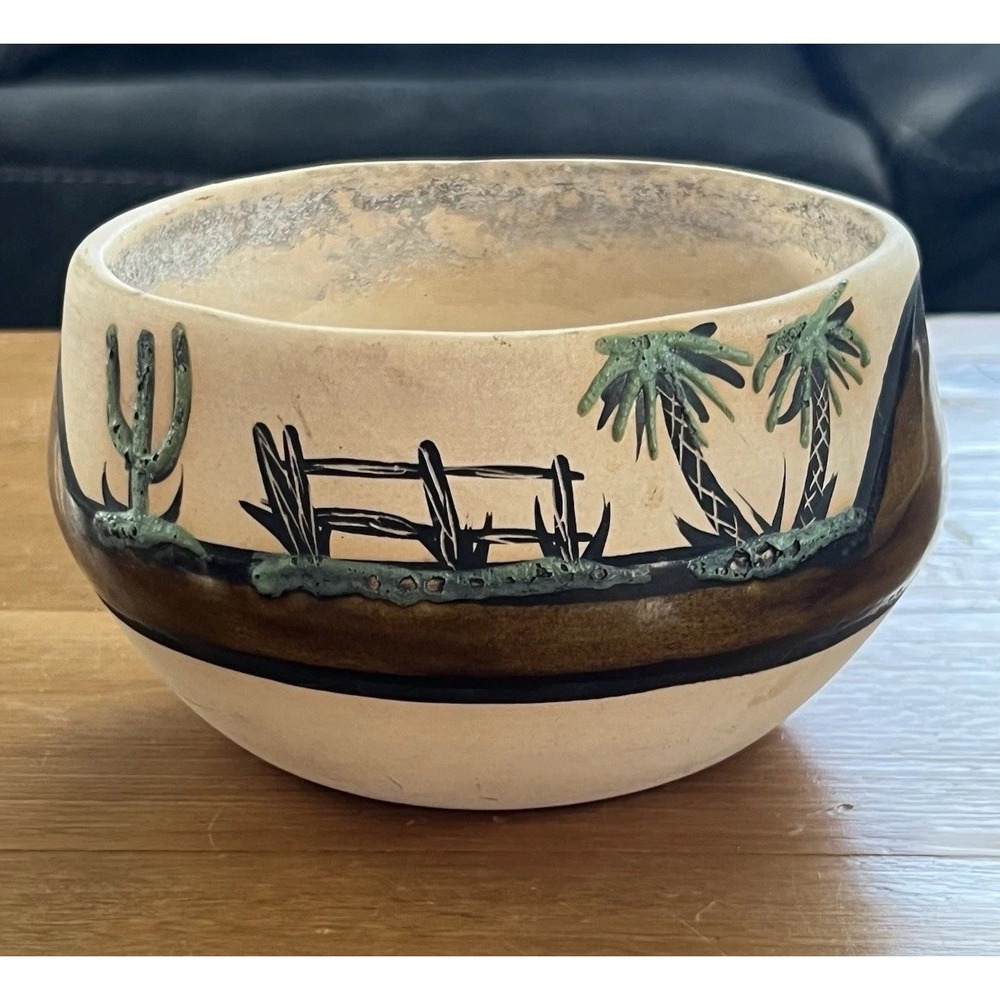 Betty Selby Signed Pottery Bowl Southwestern Desert Cactus Planter Decor Planter